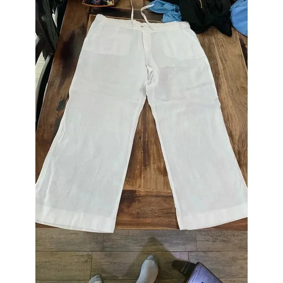 Allen Allen White Linen Drawstring Cropped Pants Size XL - Picture 1 of 4
